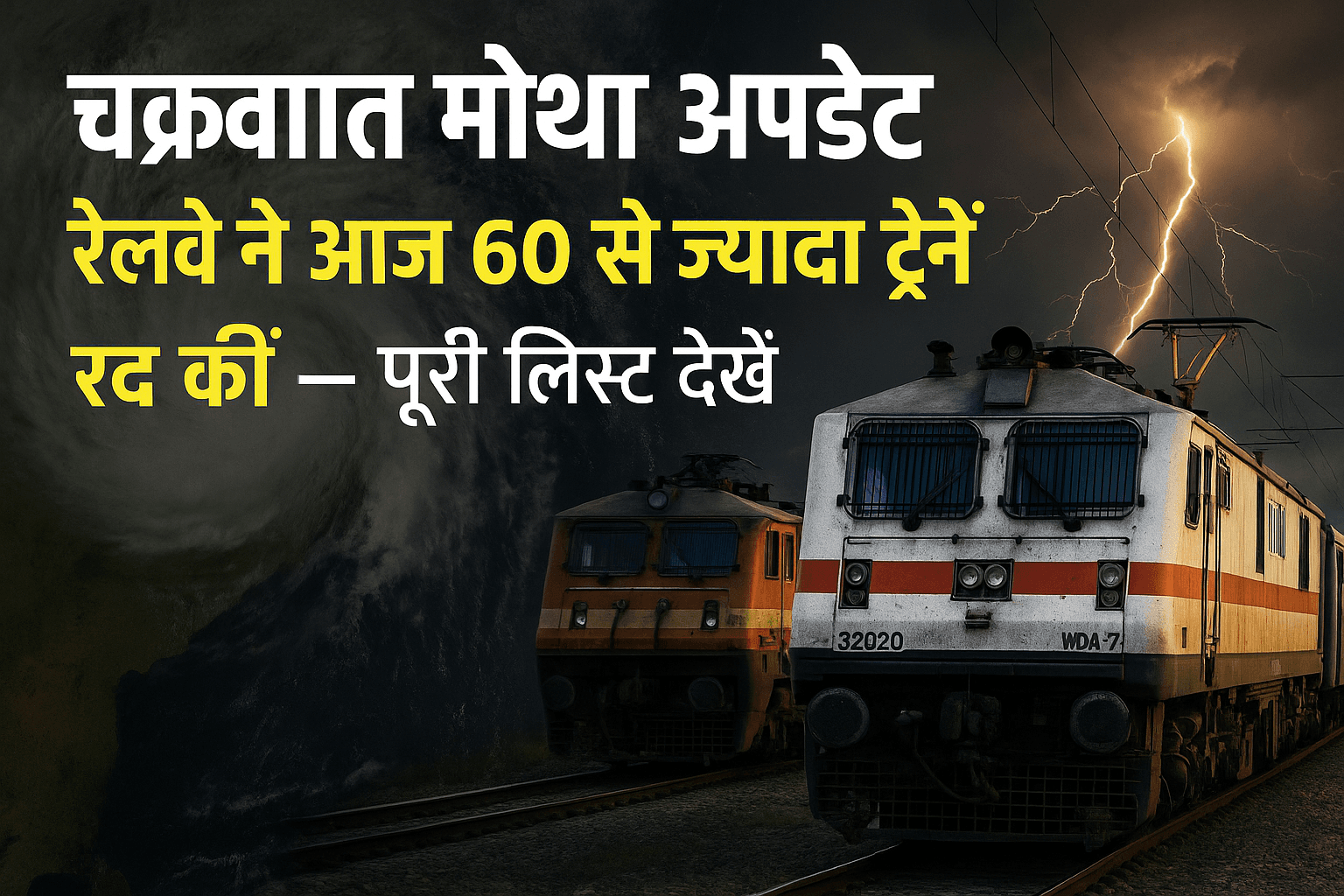 चक्रवात मोथा अपडेट रेलवे ने आज 60 से ज्यादा ट्रेनें रद्द कीं — पूरी लिस्ट देखें