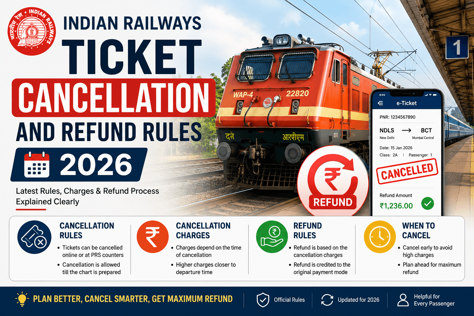 Indian Railways Ticket Cancellation & Refund Rules 2026 | भारतीय रेलवे टिकट रद्द करने और रिफंड के नियम 2026