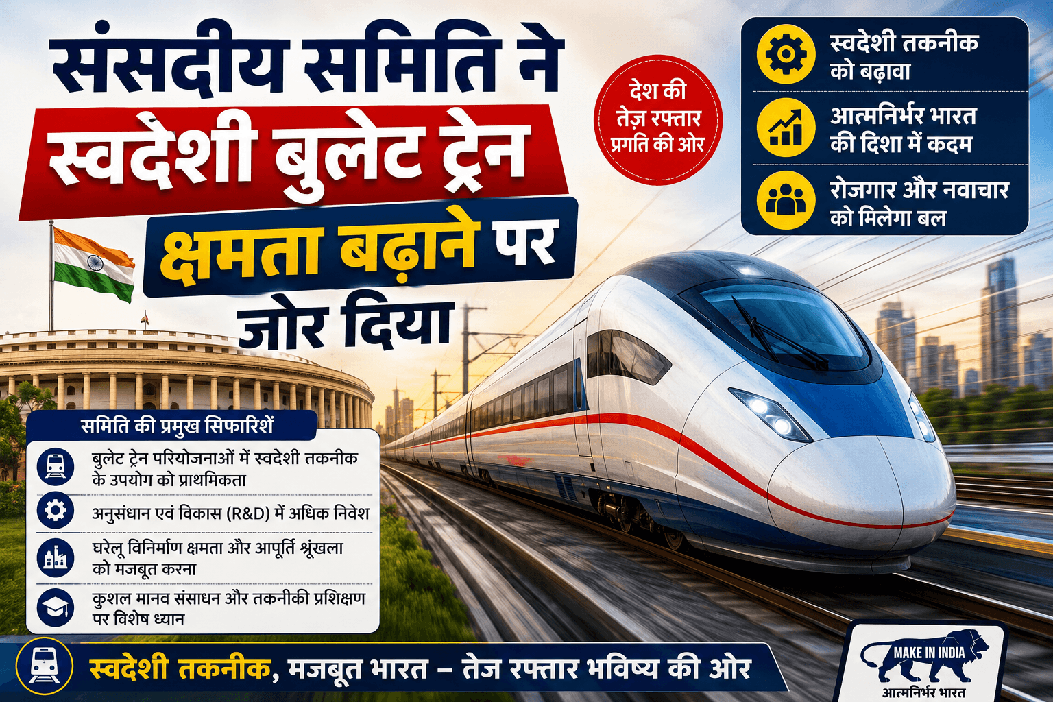Parliamentary Panel Seeks Boost for Domestic Bullet Train Tech | संसदीय समिति ने स्वदेशी बुलेट ट्रेन क्षमता बढ़ाने पर जोर दिया