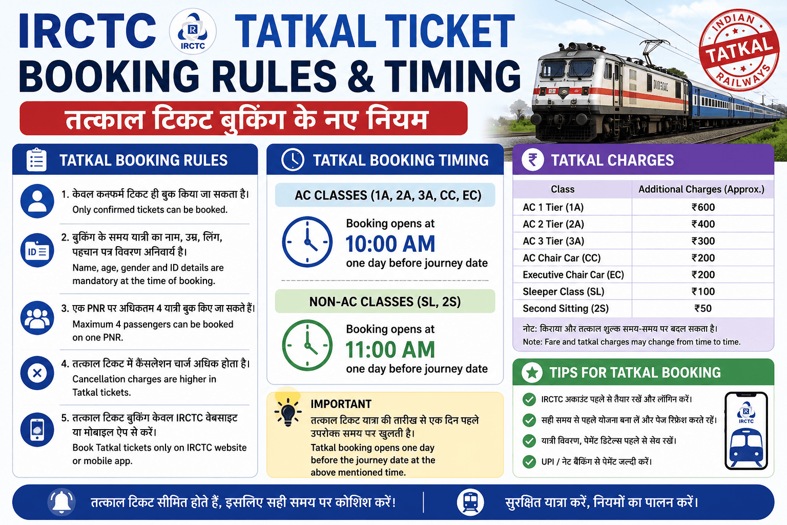 IRCTC Tatkal Ticket Booking Rules & Timing | рддрддреНрдХрд╛рд▓ рдЯрд┐рдХрдЯ рдмреБрдХрд┐рдВрдЧ рдХреЗ рдирдП рдирд┐рдпрдо рдФрд░ рд╕рдордп