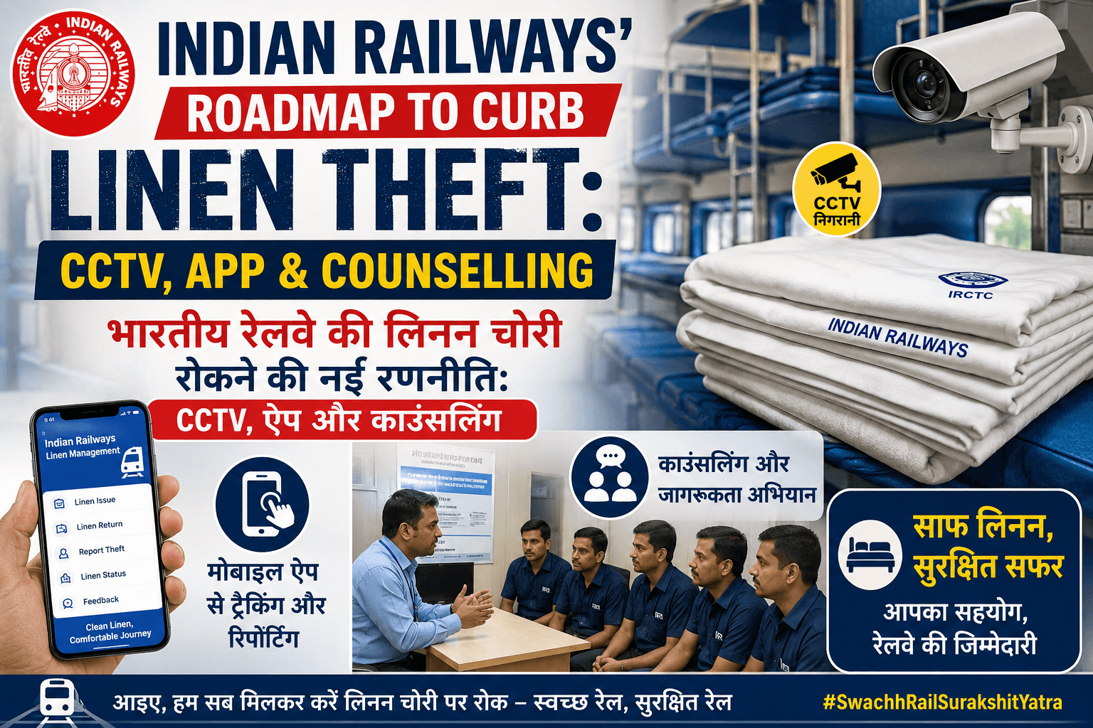 Indian Railways' Roadmap to Curb Linen Theft: CCTV, App & Counselling | भारतीय रेलवे की लिनन चोरी रोकने की नई रणनीति: CCTV, ऐप और काउंसलिंग
