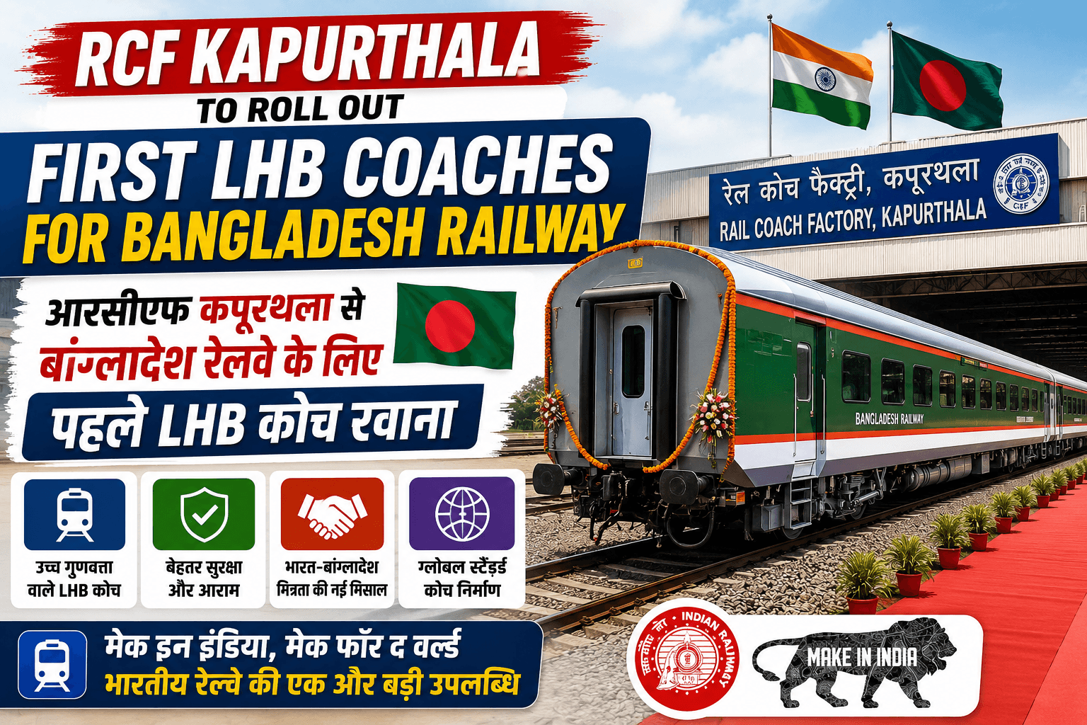 RCF Kapurthala to Roll Out First LHB Coaches for Bangladesh Railway | आरसीएफ कपूरथला से बांग्लादेश रेलवे के लिए पहले LHB कोच रवाना